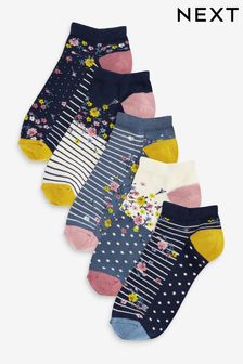 Blue - Floral Trainer Socks 5 Pack (M09419) | MYR 50