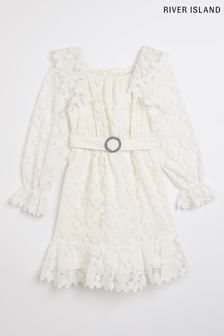 River Island White Frill Belted Dress (M09421) | SGD 84