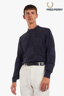 Fred Perry Charcoal Grey Tonal Chequerboard Knitted Shirt (M09542) | $206