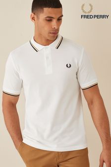White/Gold/Navy - Fred Perry Mens Twin Tipped Polo Shirt (M09562) | MYR 390