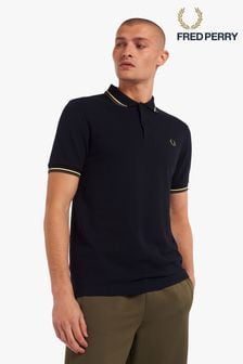 Navy/Yellow/Green - Fred Perry Mens Twin Tipped Polo Shirt (M09563) | kr920