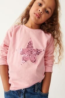 Pink Star Next Long Sleeve Sequin T-Shirt (3-16yrs) (M09693) | €11 - €16