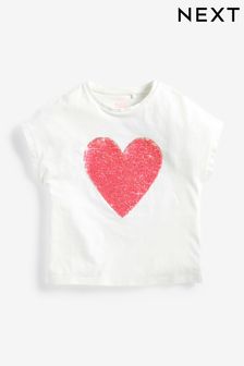 Ecru-Weiß/Pink - Kurzarm-T-Shirt mit Pailletten (3-16yrs) (M09698) | 7 € - 11 €