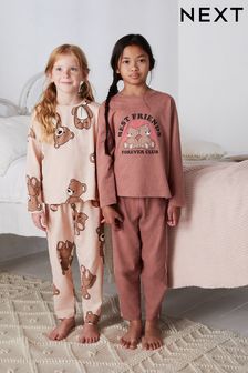 Cream/Brown Purple Floral Bear 2 Pack Pyjamas (9mths-16yrs) (M09743) | BGN 55 - BGN 89