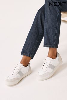 White & Silver Forever Comfort® Leather Lace Up Trainers (M09820) | €43