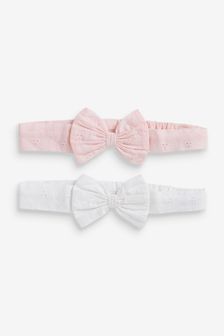 Pink/White Broderie Baby 2 Pack Headbands (0-18mths) (M10021) | 10 €
