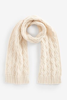 Овсяный - Вязаный шарф из переработанного полиэстера с узором "в косичку" (M10189) | 10 730 тг
