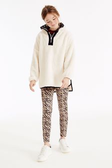Blanc écru motif animal - Ensemble en molleton sweat à capuche et leggings de sport (3-16 ans) (M10268) | €37 - €45