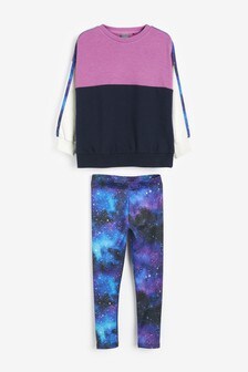 Cosmic Pink & Blue Crew And Sports Leggings Set (3-16yrs) (M10273) | €26 - €35