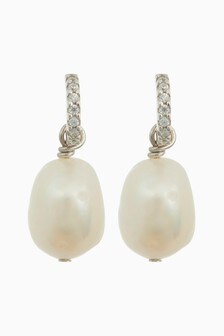 Sterling Silver Crystal Pave Freshwater Pearl Earrings (M10850) | 26 €