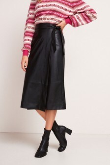 Black Faux Leather PU Wrap Skirt (M11338) | BGN 115