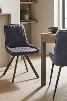 Set of 2 Monza Faux Leather Dark Grey Oakley Black Legs Dining Chairs (M12180) | €355