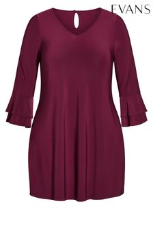 Evans Red Frill Sleeve Plain Dress (M12192) | $55