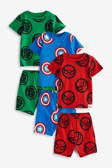  (M12438) | NT$1,150 - NT$1,510 藍色／紅色／綠色Marvel® - 3 套裝短睡衣 (9個月至12歲)