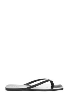 Black Square Toe Leather Slim Flip Flops (M12797) | €12.50