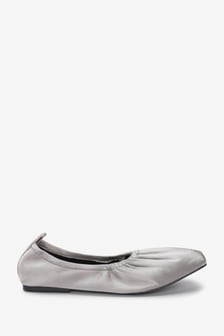 Silver Satin Forever Comfort® Ruched Ballerina Shoes (M13083) | €10