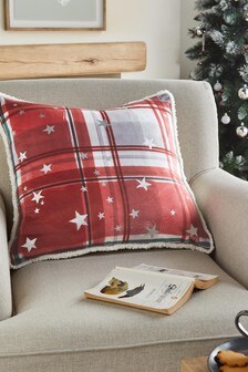 Red Check Foil Star Cosy Fleece Back Cushion (M13116) | ₪ 41