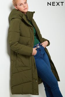 Khaki Zöld - Next kapucnis hosszú vonalú párnázott kabát (M13278) | 29 410 Ft