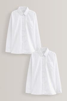White - 2 Pack Long Sleeve School Shirts (3-17yrs) (M13605) | BGN29 - BGN49