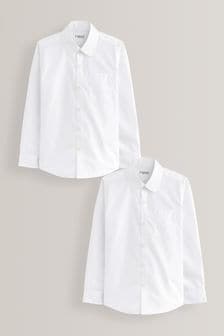 White Slim Fit 2 Pack Long Sleeve School Shirts (3-17yrs) (M13609) | $17 - $30