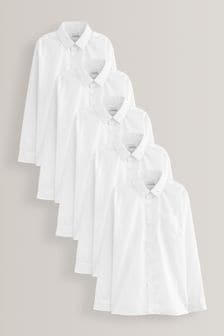 White Regular Fit 5 Pack Long Sleeve School Shirts (3-17yrs) (M13611) | $70 - $109