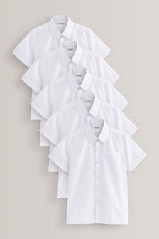 לבן - מארז 5 חולצות לבית הספר עם שרוול קצר (גילאי 3 עד 17) (M13622) | ‏84 ‏₪ - ‏151 ‏₪