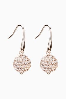 Rose Gold Tone Pave Ball Drop Earrings (M13654) | €11