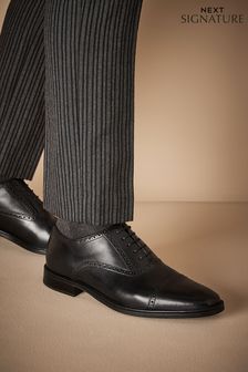 Black Signature Toe Cap Oxford Shoes (M13767) | OMR37