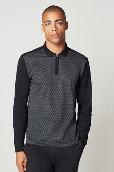 Black Textured Long Sleeve Pique Polo Shirt (M13853) | €35
