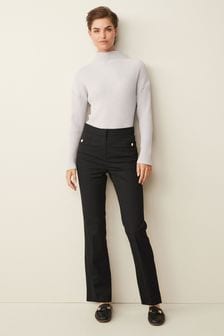Czarne teksturowane - Taliowane spodnie z poszerzaną nogawką (M13961) | 61 zł