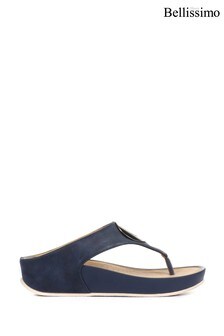 Bellissimo Ladies Navy Blue Metallic Toe Post Sandals (M14166) | $46