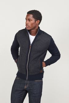 Navy Blue Fleece Lined Knitted Jacket (M14199) | $68