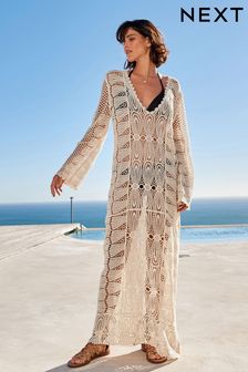 Ecru White Crochet Maxi Dress (M14603) | $107