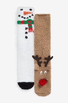 Multi 2 Pack Cosy Reindeer & Snowman Socks (M14989) | $14 - $15