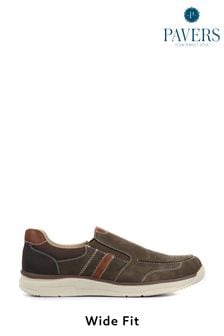 Pavers Brown Mens Wide Fit Slip-On Trainers (M14999) | kr558