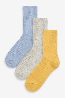 Wool Blend Ribbed Ankle Socks 3 Pack