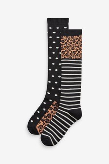Monochrome With Animal Print Welly Socks 2 Pack (M15124) | ₪ 33