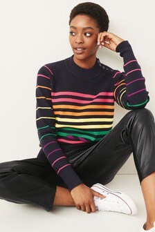 Stripe Button Shoulder knitted Jumper