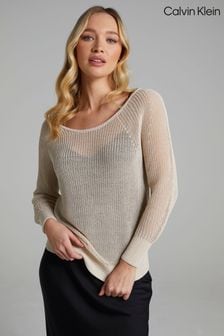 Suéter beis con diseño holgado y punto calado de Calvin Klein (M15795) | 185 €