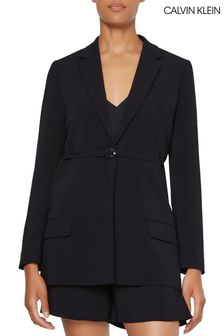 Calvin Klein Black Travel Crepe Belted Blazer (M16000) | $445