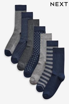 Navy/Grey Pattern 7 Pack Essential Socks (M16304) | ￥2,150