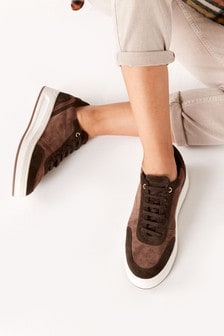 Chocolate Brown Signature Leather Lace-Up Trainers (M16351) | CHF 56