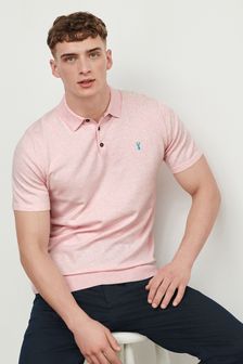 Pink Marl with Stag Embroidery Knitted Polo Shirt (M16610) | $33