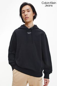 Calvin Klein Jeans 男裝黑色疊加標誌連帽上衣 (M16619) | NT$3,960