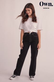 Zwart met stikselcontrast - Own jaren 90 jeans met rechte pijpen (M16869) | €21