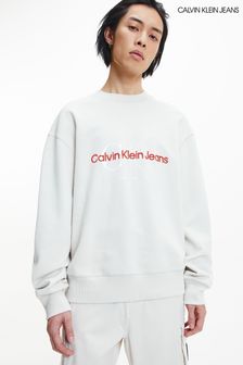 Calvin Klein Jeans Cream Two-Tone Monogram Crew-Neck Sweatshirt (M17218) | $140