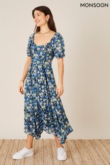Monsoon Marleigh Bedrucktes Kleid aus nachhaltiger Viskose, Blau (M17526) | 45 €