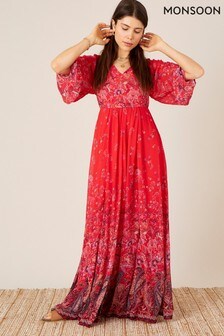 Monsoon Red Jasmine Printed Maxi Dress (M17527) | ₪ 423