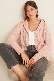 Blush Pink Hooded Cable Cardigan (M17724) | kr436