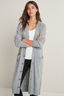 Grey 30% Wool Longline Cardigan (M17835) | kr523